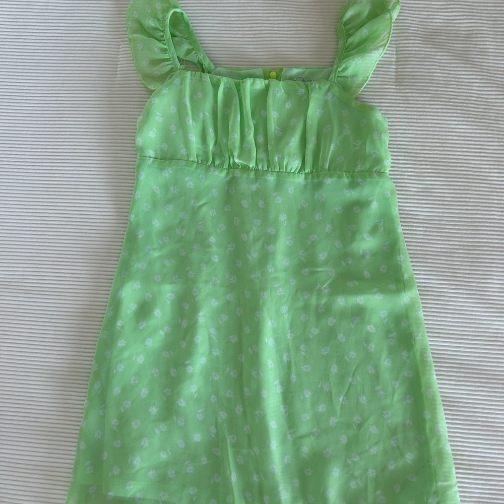 Green Sleeveless Dress with Ruffle Straps